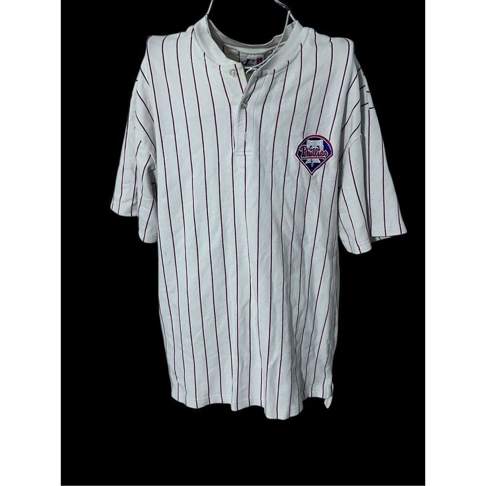 Vintage Logo Athletic  PHILIES Shirt Jersey Striped Vintage Ivory Jersey Size la